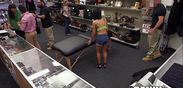  Tiny Asian chick hammered from behind in the pawnshop